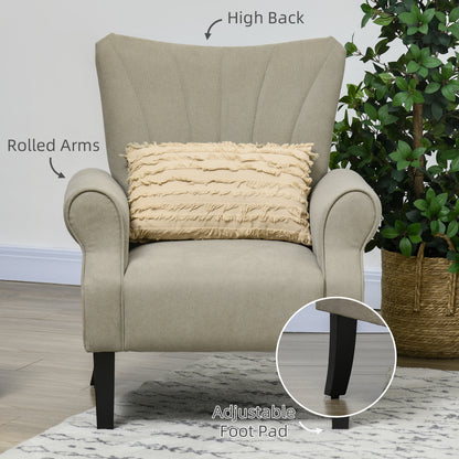 Fabric Wingback Accent Chair with Wood Legs, Beige