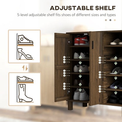 17 Pair Shoe Storage Cabinet with Double Doors and Open Shelves, Walnut