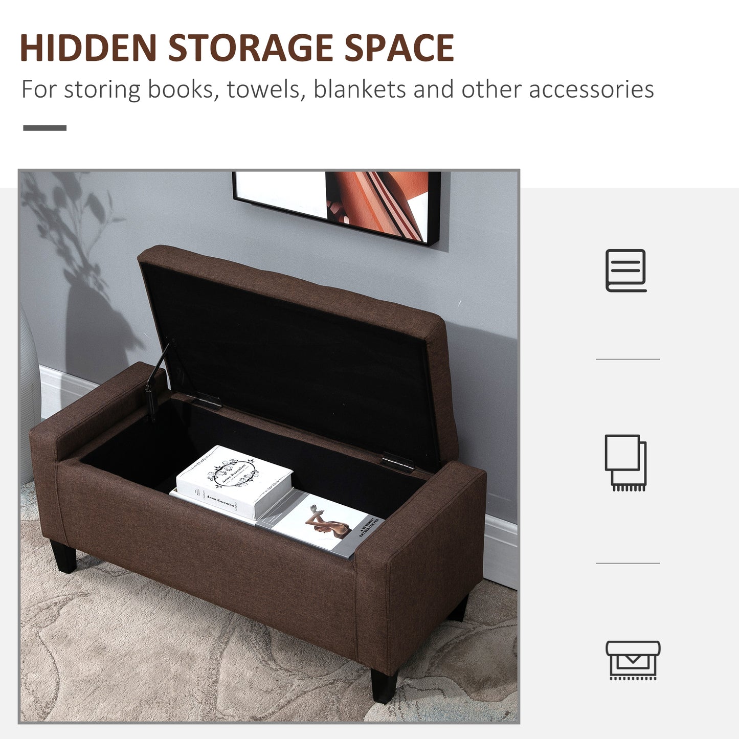 Tufted Storage Ottoman Bench, Brown