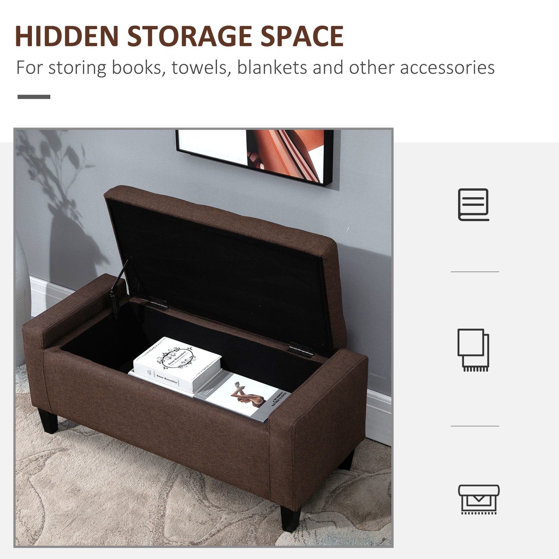 Tufted Storage Ottoman Bench, Brown