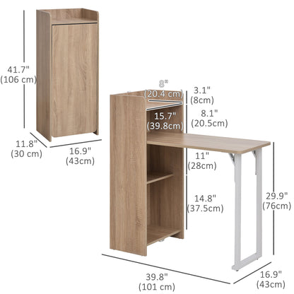 2-in-1 Folding Table with 4-Tier Storage Cabinet