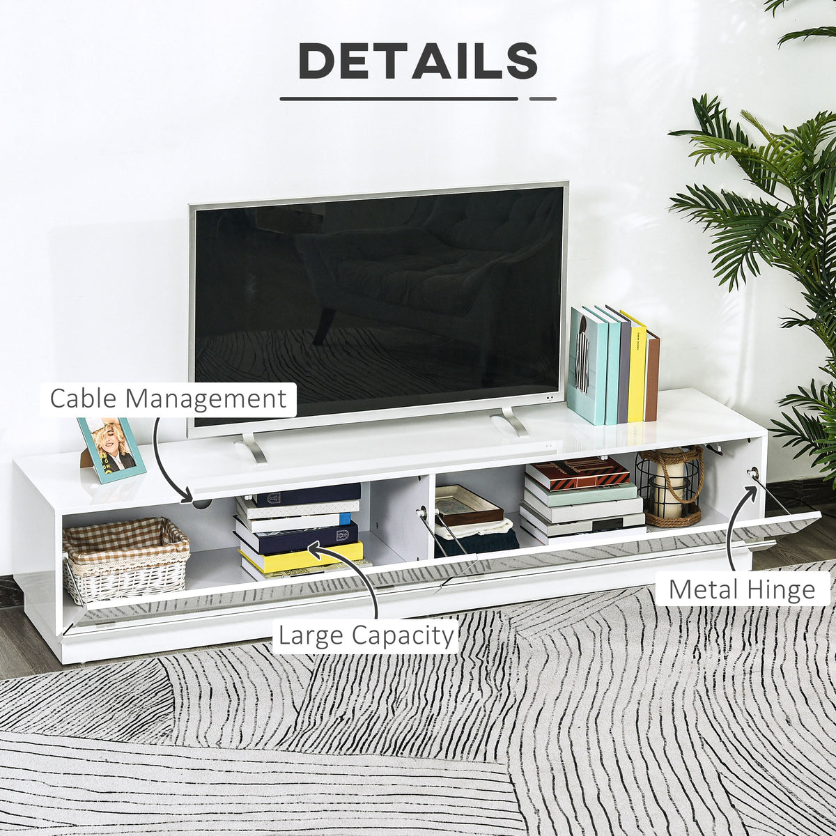 71" Lighted TV Stand with Storage for 75" TVs, High Gloss White