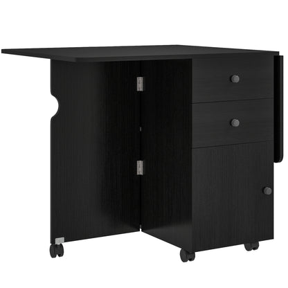 Extendable Drop Leaf Dining Table with Storage - Black Wood Grain