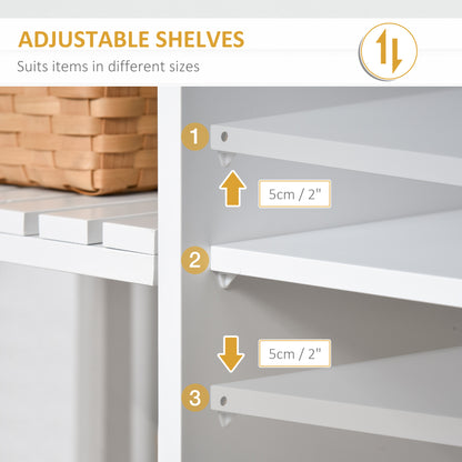 Rolling Kitchen Utility Cart with Rubber Wood Top and Towel Rack and Cabinet, White