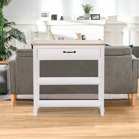 30" Console Table with Retro Design and Multi-Level Storage, White