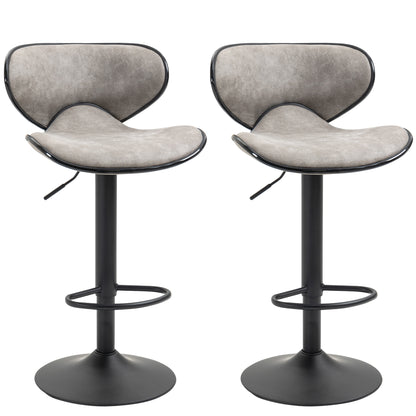 Adjustable Height Swivel Bar Stools with Leathaire Upholstery, Taupe Grey (Set of 2)