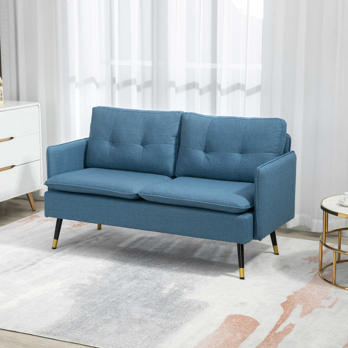 55" Button-Tufted Loveseat, Dark Blue