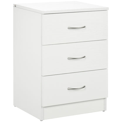 Bedside Table with 3 Drawers, Modern Wood Nightstand, White