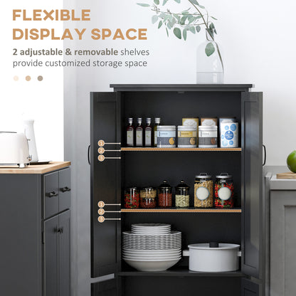 4-Door Storage Cabinet with Adjustable Shelves, 48" Tall Pantry Organizer, Black