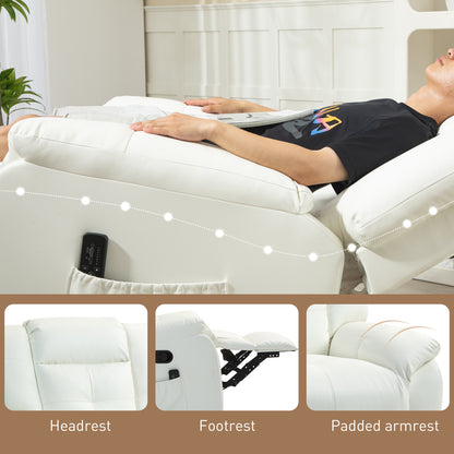 Luxury Massage Recliner Chair with 8 Vibration Points, Cream White