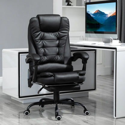 7-Point Vibrating Massage Office Chair with Footrest and Reclining Back, Black