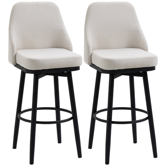Bar Stools with Metal Legs and Footrest, Cream White (Set of 2)