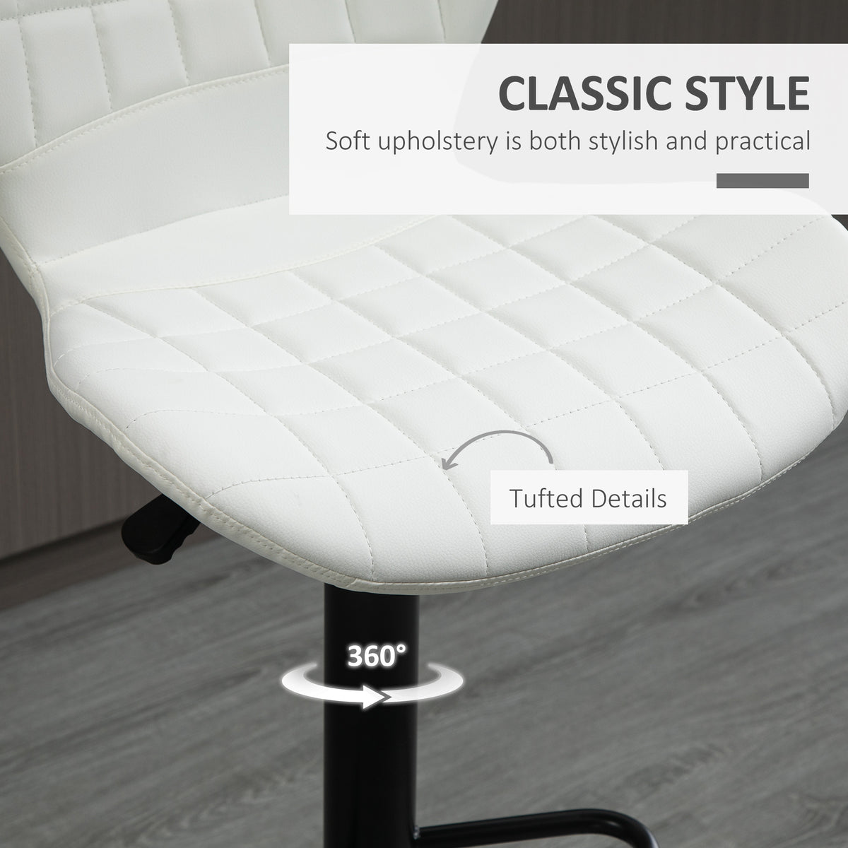 Adjustable Swivel Bar Stools with PU Leather Upholstery and Footrest, White (Set of 2)