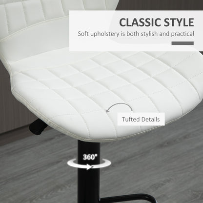 Adjustable Swivel Bar Stools with PU Leather Upholstery and Footrest, White (Set of 2)