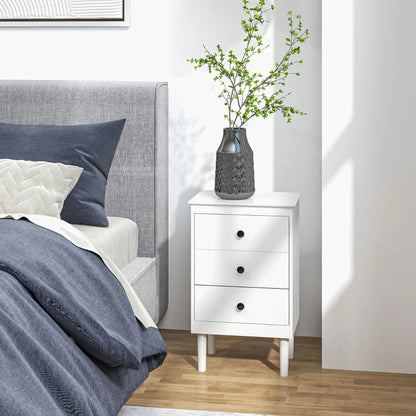 3-Drawer Modern Bedside Tables with Anti-Tip Design, White (Set of 2)