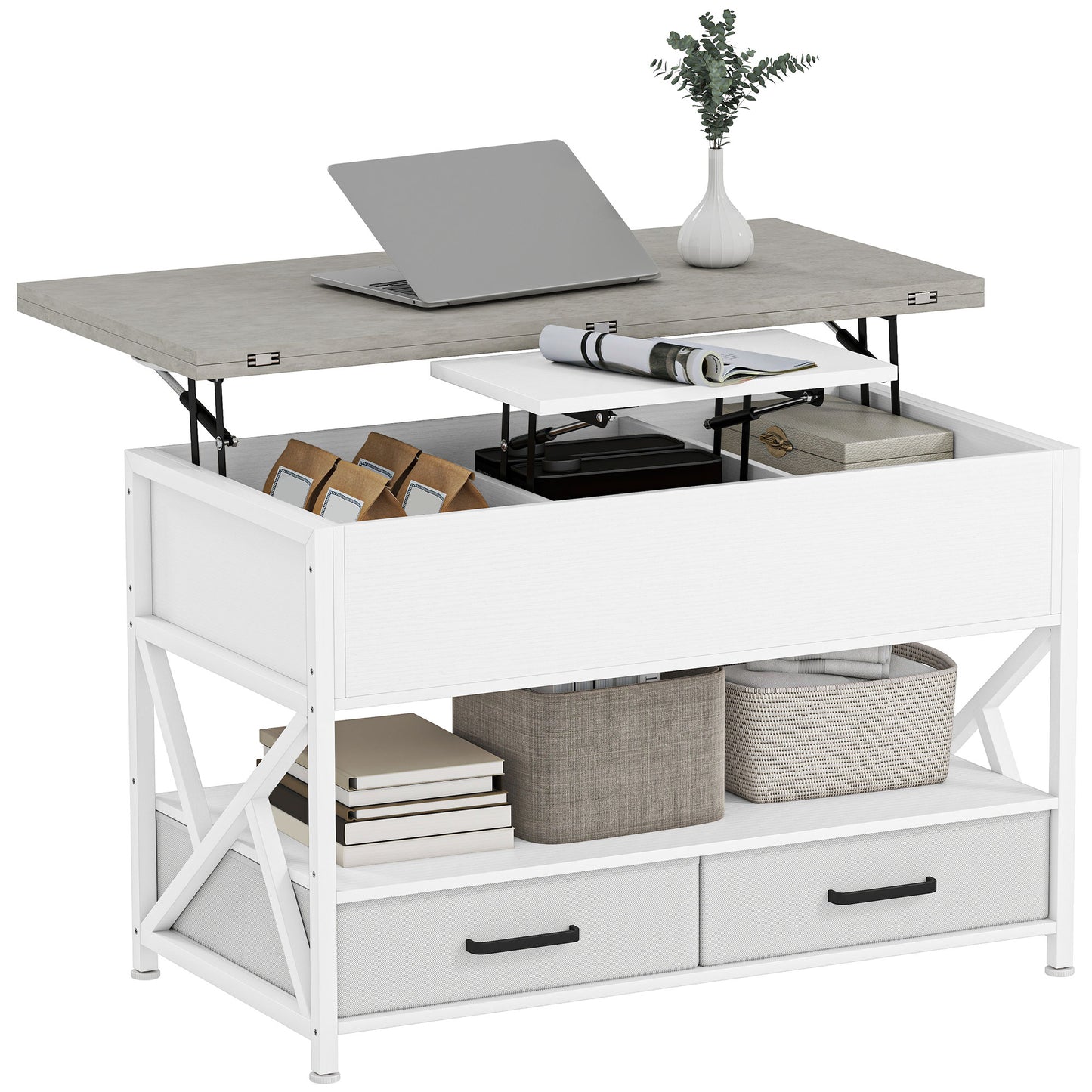 Modern Lift-Top Coffee Table with Storage, White
