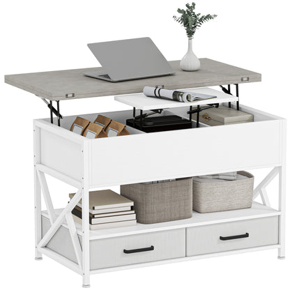 Modern Lift-Top Coffee Table with Storage, White