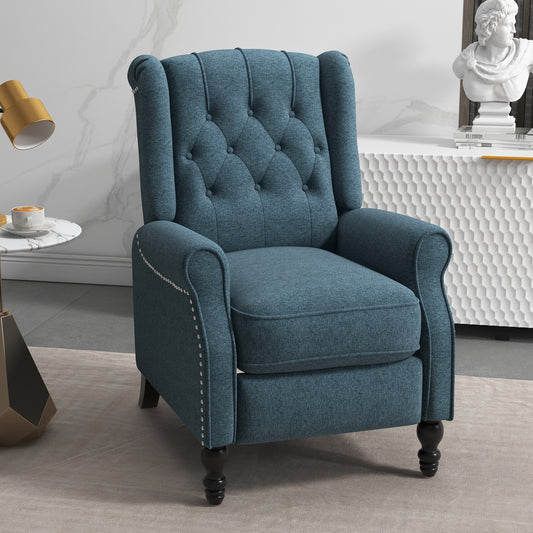 Wingback Reclining Chair with Button Tufting, Blue