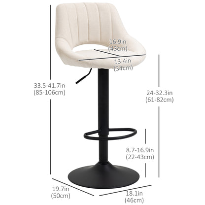 Adjustable Height Swivel Bar Stools with Linen Upholstery, Cream (Set of 2)