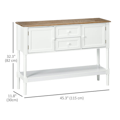 45" Vintage Console Table with Drawers and Cabinets, White