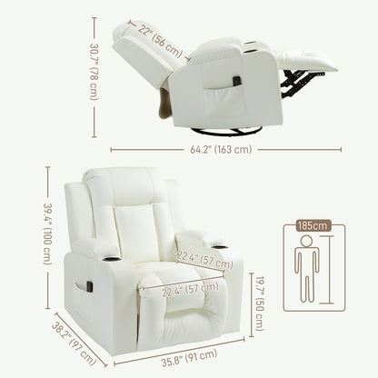 360° Swivel Massage Recliner Chair with Cup Holders, Cream White