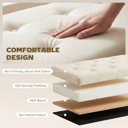 Upholstered Storage Bench with Wood Legs, Beige