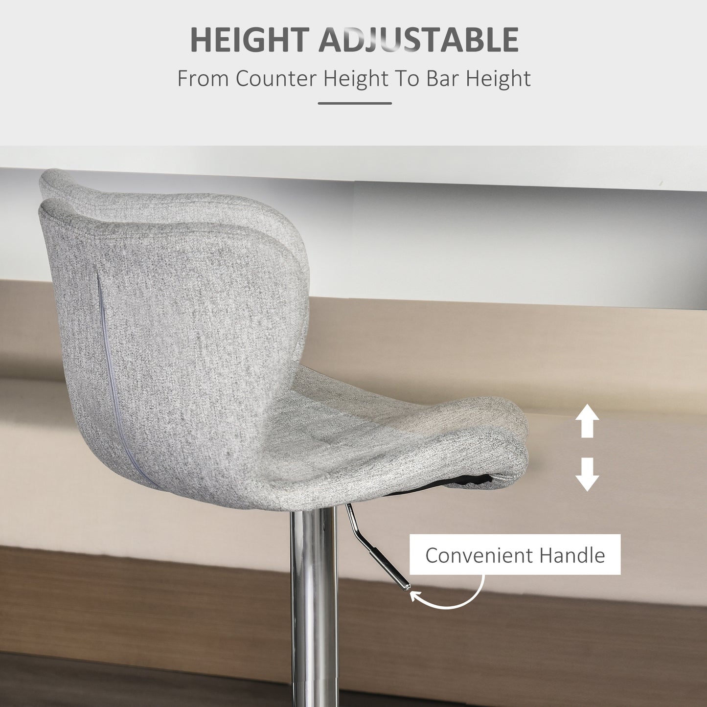 Adjustable Swivel Counter Stools with Linen Fabric, Gray (Set of 2)