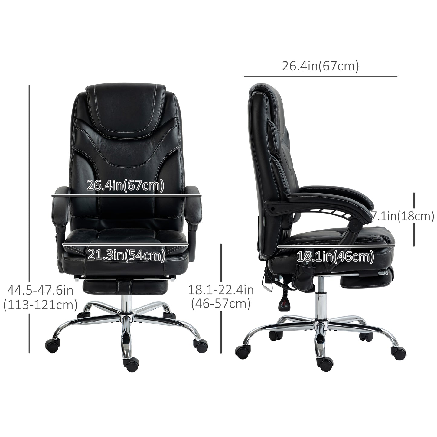 6-Point Vibration Massage Office Chair with Heating and Footrest, Black
