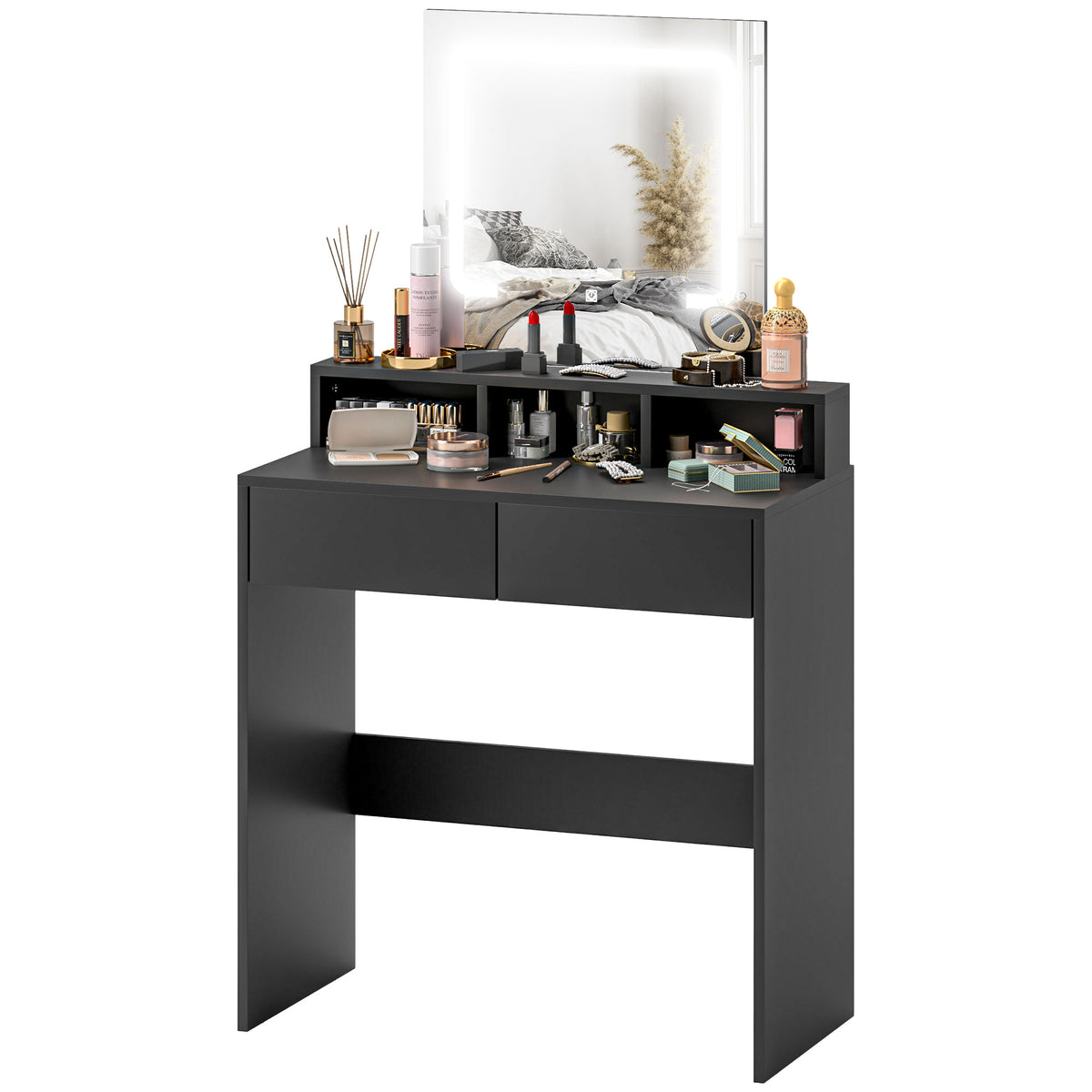 Makeup Vanity Desk with LED Mirror and Storage, Black