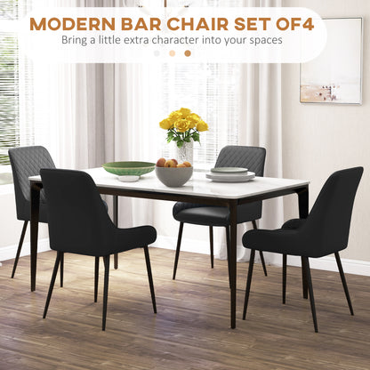 PU Leather Dining Chairs with Diamond Tufting and Metal Legs, Black (Set of 4)