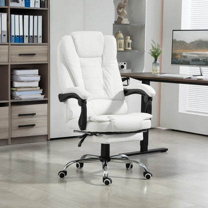 High Back Executive Office Chair with Retractable Footrest, White