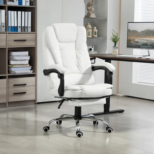 High Back Executive Office Chair with Retractable Footrest, White