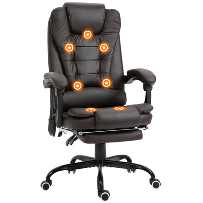 7-Point Vibrating Massage Office Chair with Footrest and Reclining Back, Brown