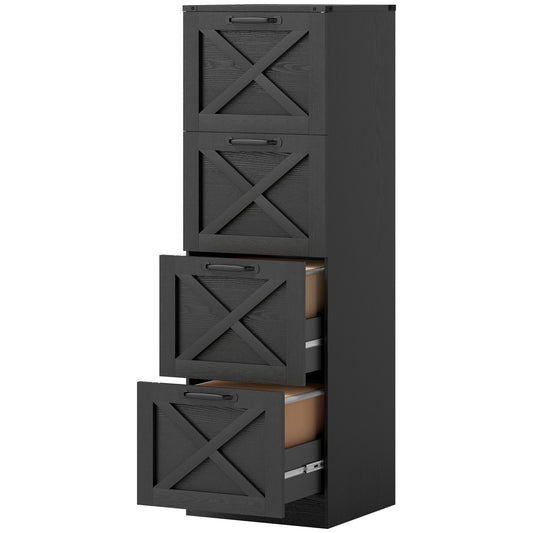 4 Drawer File Cabinet with Silent Slides, Vertical Farmhouse Filing Cabinet Fits Letter/A4 Size Home Office, Black