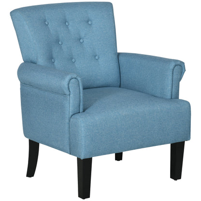 Fabric Accent Chair with Wood Legs and Rolled Arms, Blue
