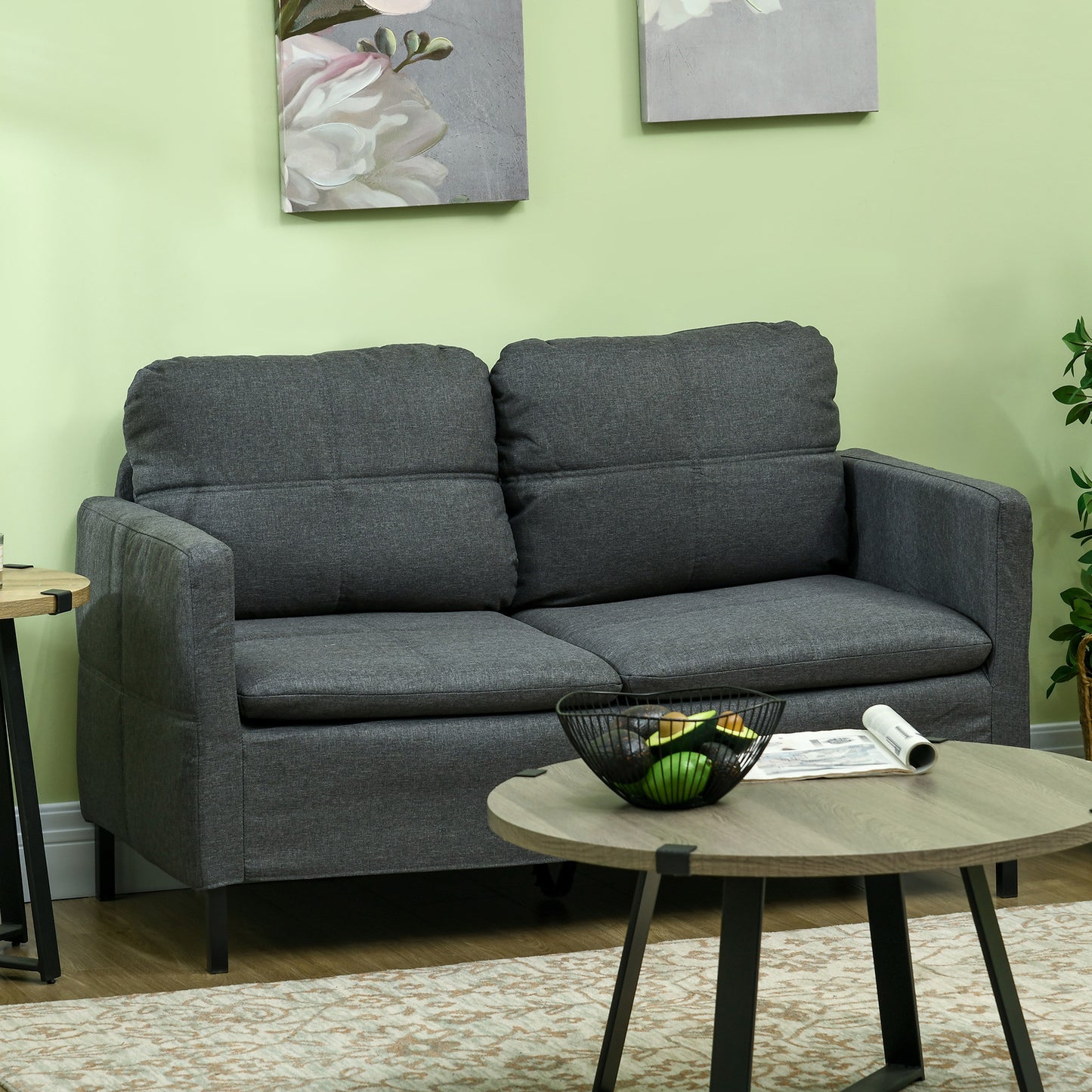 Dark Grey 53" 2-Seat Upholstered Sofa with Steel Legs