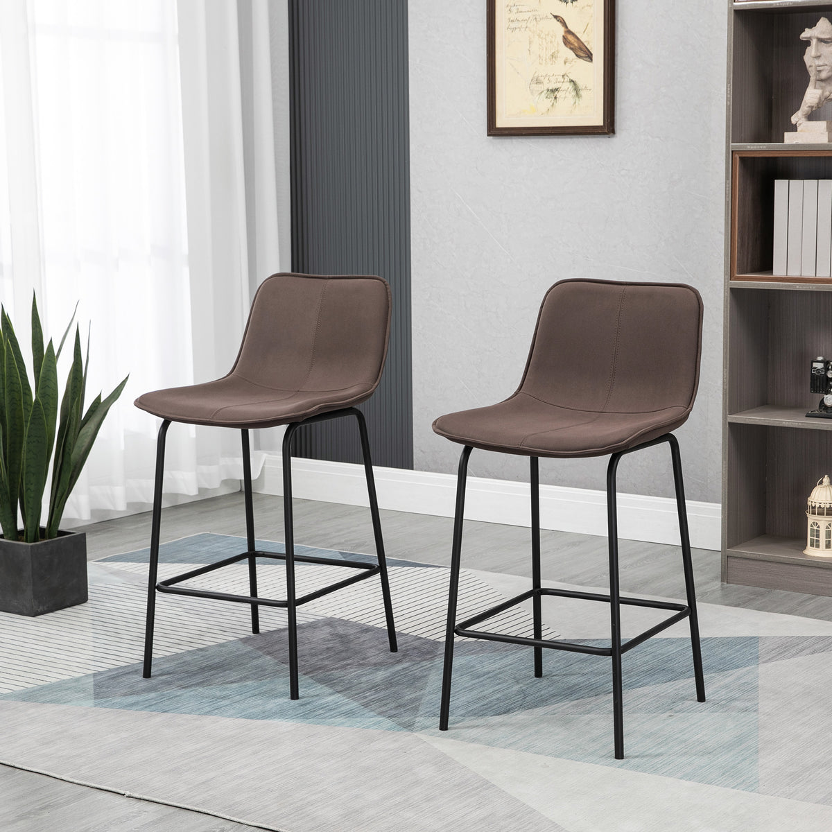 Counter-Height Bar Stools with Upholstered Seat and Metal Legs, Coffee (Set of 2)