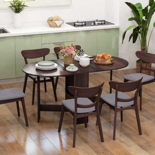 Oval Drop Leaf Dining Table with Space-Saving Design for Up to 6 People, Distressed Brown
