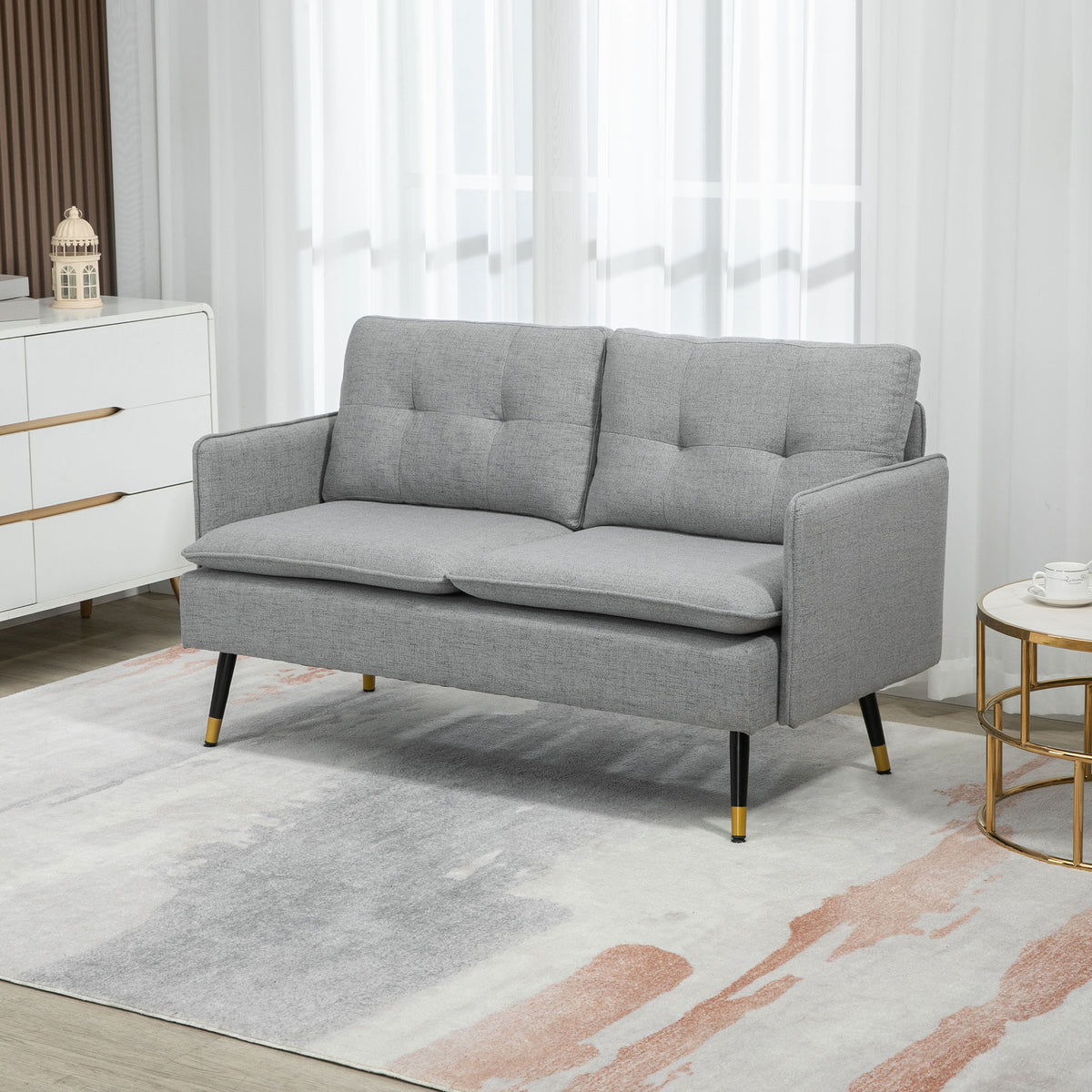 55" Button-Tufted Loveseat, Grey