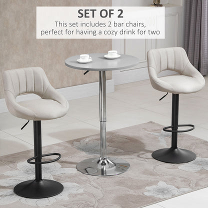 Adjustable Height Swivel Bar Stools with Linen Upholstery, Cream (Set of 2)