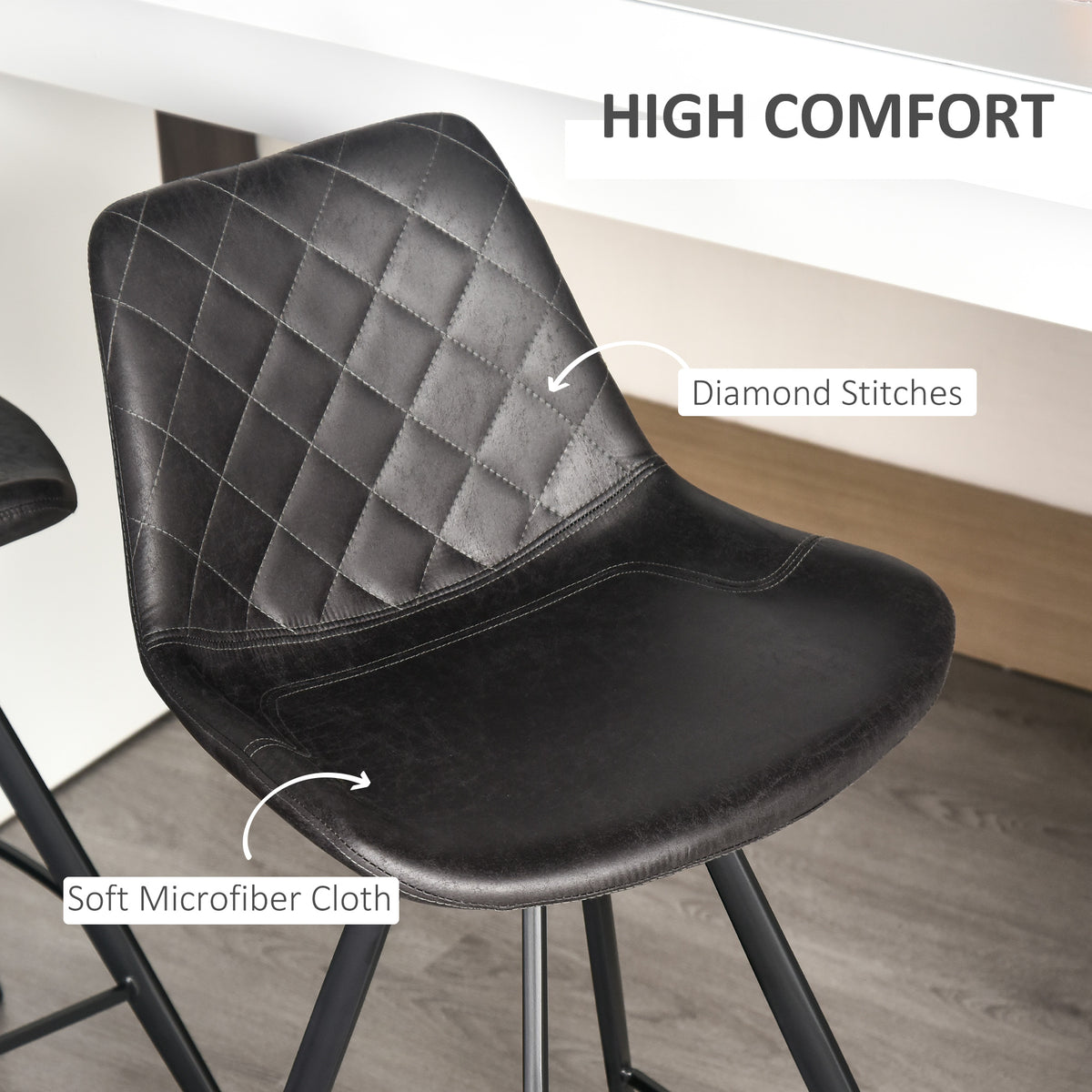 Bar Stools with Microfiber Upholstery, Black (Set of 2)