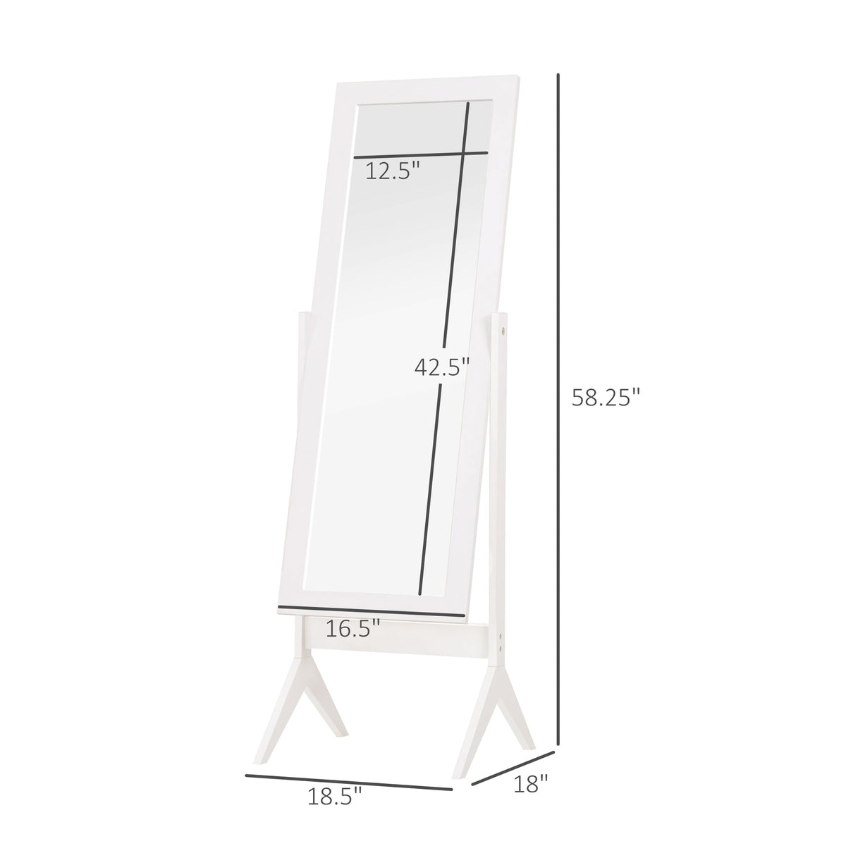 Full Length Standing Mirror with Adjustable Angle, White