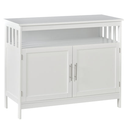 39" Wooden Console Table with Cabinet and Open Shelf, White