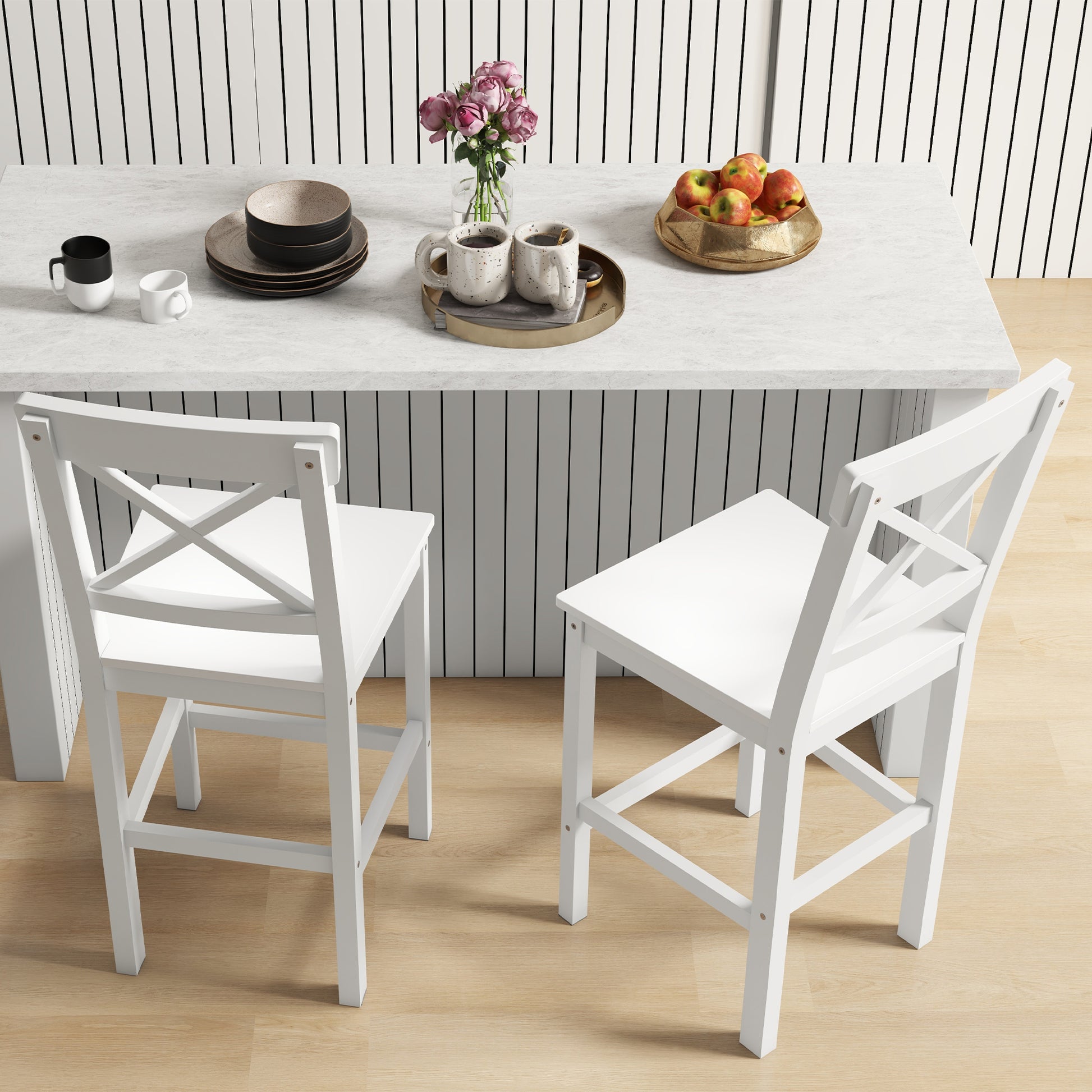 Modern Dining Chairs with Curved Back and Metal Legs, White (Set of 2)