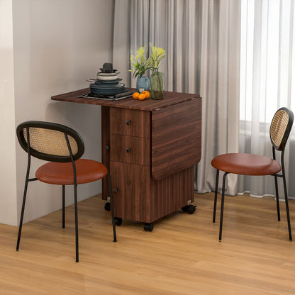 Drop Leaf Dining Table with Drawers and Cabinet - Brown
