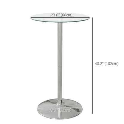 High Top Bar Table with Tempered Glass Top for 2 People, Clear