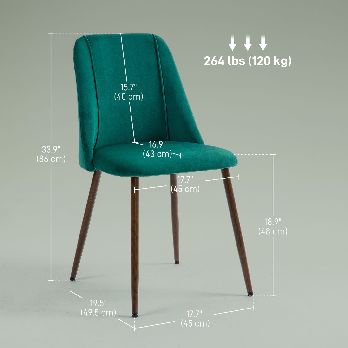 Velvet Accent Dining Chairs with Wood Grain Steel Legs, Green (Set of 4)