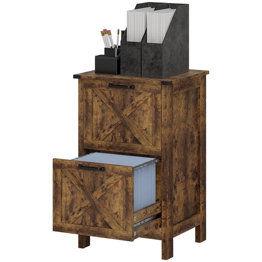 Vertical Filing Cabinet with 2 Drawers, Rustic Farmhouse Office Storage Cabinet for A4, Letter Size, Rustic Brown