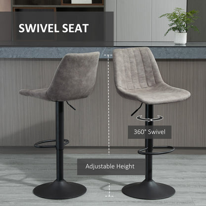 Adjustable Swivel Bar Stools with Leathaire Upholstery and Footrest, Grey (Set of 2)