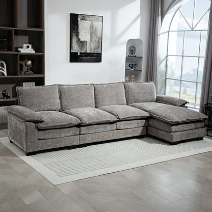 Chenille L-Shaped Sofa with Chaise Lounge, Grey